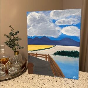 Scenic Landscape Canvas Art with Blue and Brown Tones